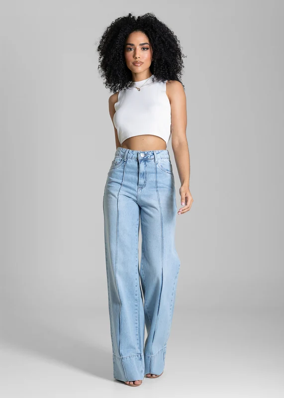 Calça Jeans Sawary Wide Leg - 284275 AZUL AZUL / 42