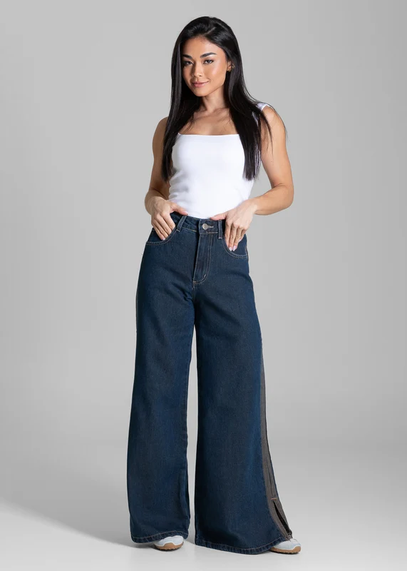 Calça Jeans Sawary Wide Leg Petit Fenda - 284399 AZUL AZUL / 40