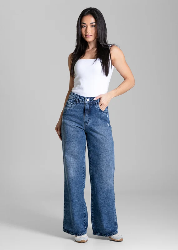 Calça Jeans Sawary Wide Leg Petit - 284382 AZUL AZUL / 44
