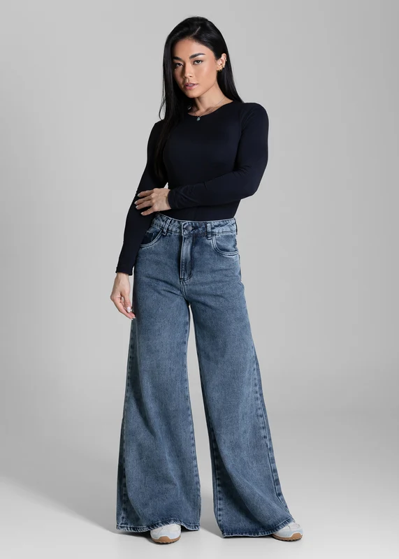 Calça Jeans Sawary Wide Leg Petit - 284748 AZUL AZUL / 44