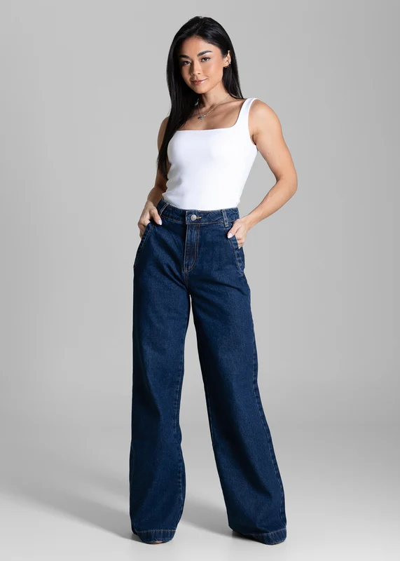 Calça Jeans Sawary Wide Leg - 284269 AZUL AZUL / 44