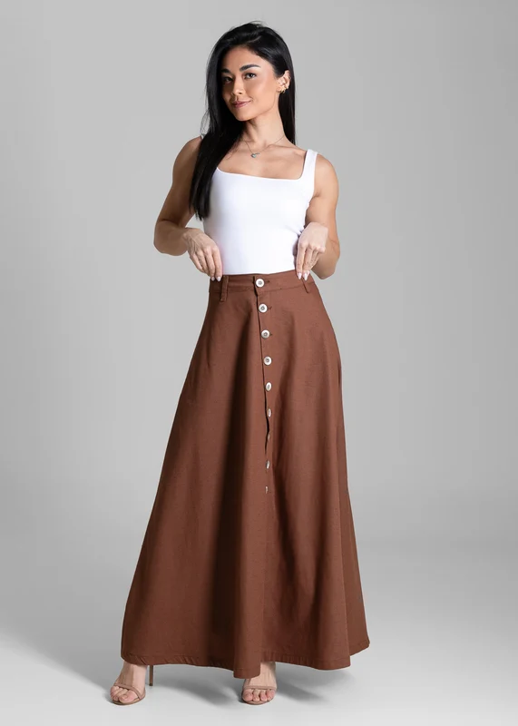 Saia Linho Sawary Longa - 284243 MARROM MARROM / 40