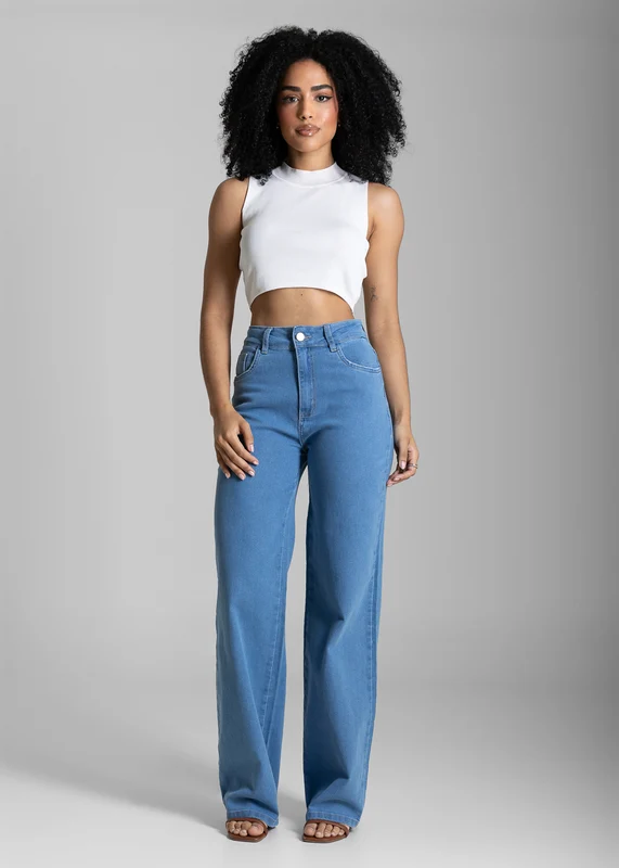 Calça Jeans Sawary Wide Leg - 284032 AZUL AZUL / 46