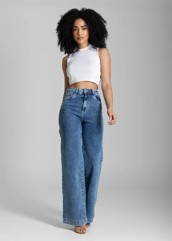 Calça Jeans Sawary Wide Leg - 284460 AZUL AZUL / 42