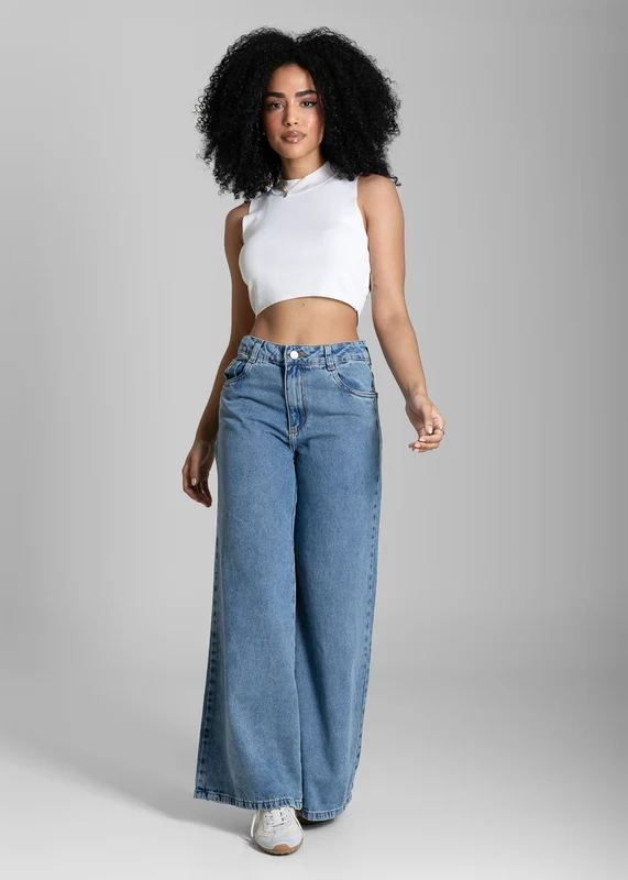 Calça Jeans Sawary Super Wide Leg Petit - 283970 AZUL AZUL / 40