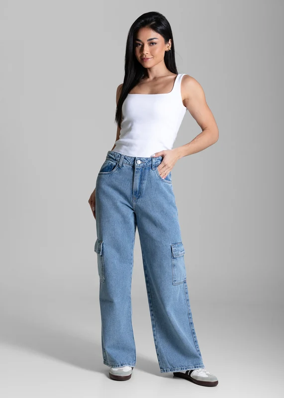 Calça Jeans Sawary Wide Leg Petit Cargo - 283175 AZUL AZUL / 40