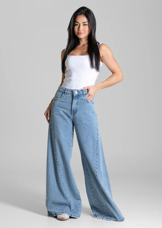 Calça Jeans Sawary Wide Leg Petit Tachas - 284854 AZUL AZUL / 46