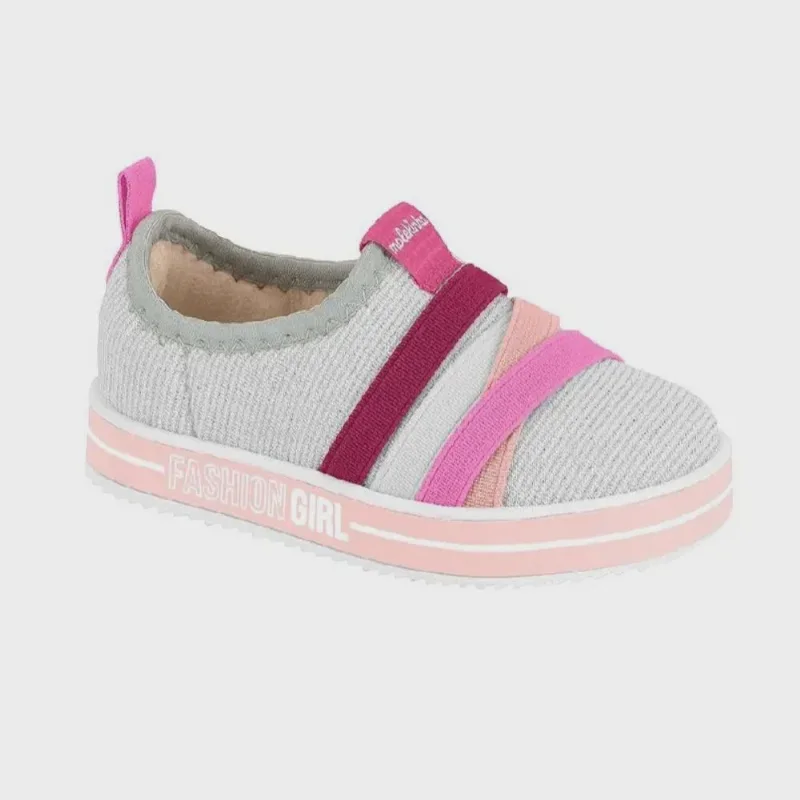 Tênis infantil molekinha 17 ao 25 Prateado e Tiras Rosa