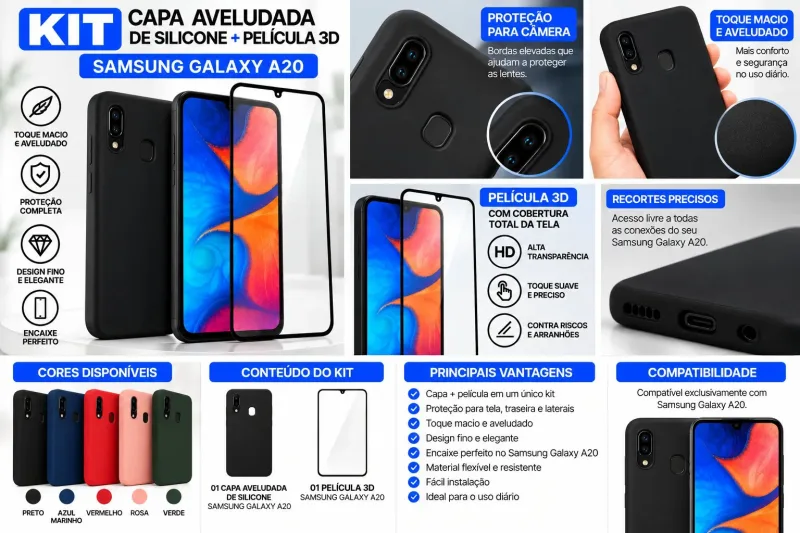 KIT CAPA AVELUDADA DE SILICONE A20 + PELICULA 3D