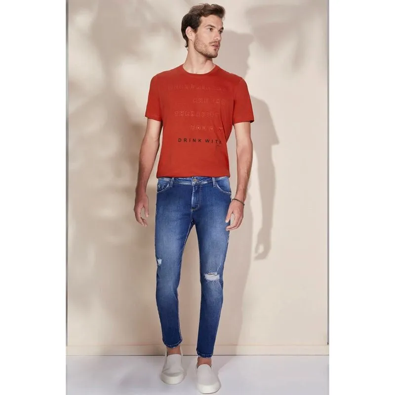 Calça Jeans Skinny Cutted Lado Avesso Azul
