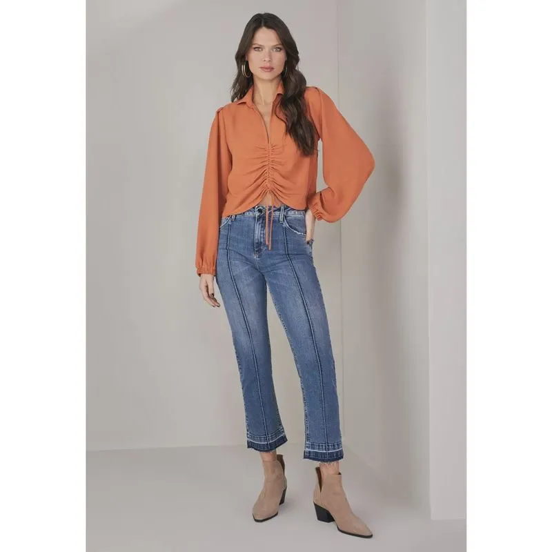 Calça Jeans Lado Avesso New Straight Cropped Azul
