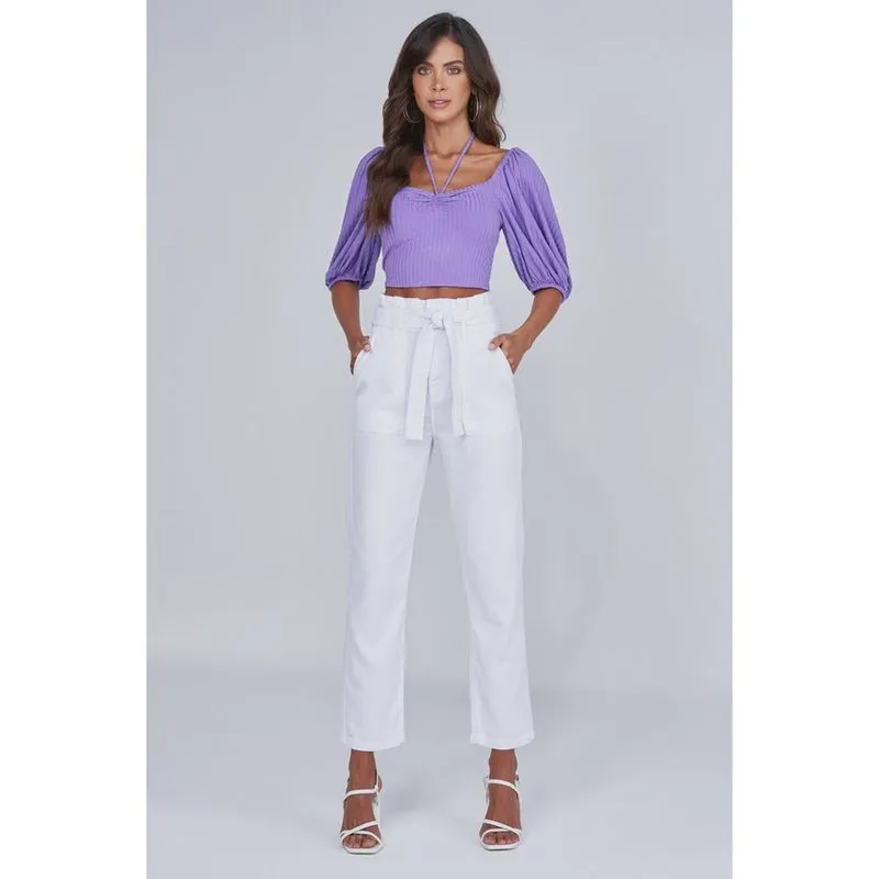 Calça Clochard Jeans Lado Avesso Branco
