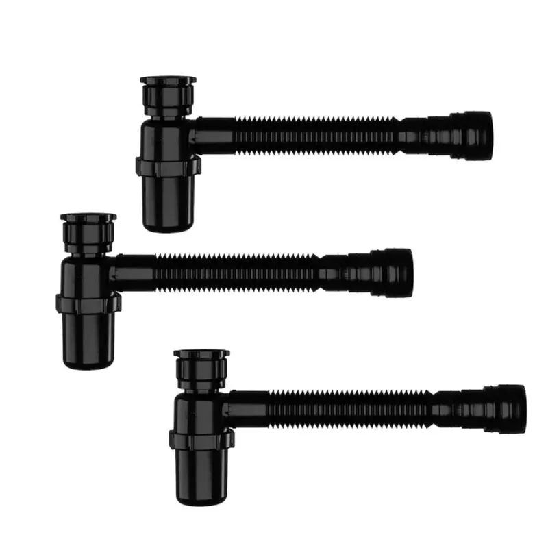 3 Sifão Flex Copo Preto Pia Cozinha Banheiro Tanque Astra