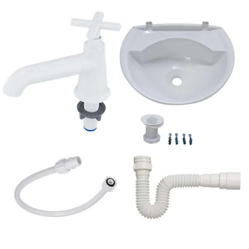 Kit Lavatório Plástico + Torneira + Engate + Sifão Branco
