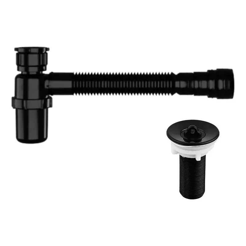 Kit Sifão Universal Copo Pia Tanque + Válvula 1.1/4 Preta