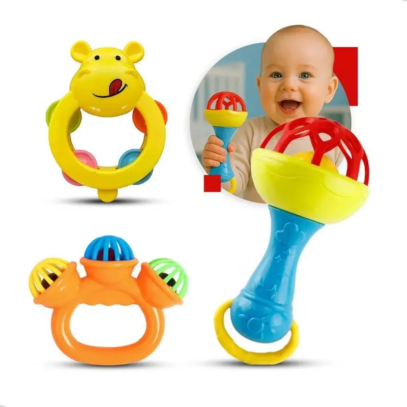 Kit Chocalho Bebê Mordedor Colorido Divertido Sensorial