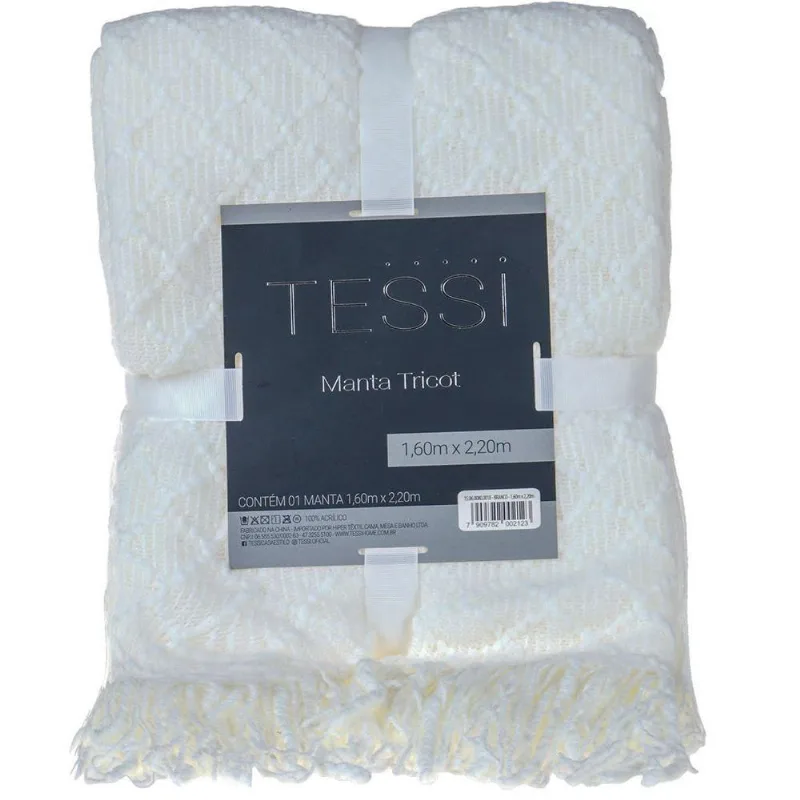 Manta Tricot Style Decorativa 160x220 Toque Super Macio Branco