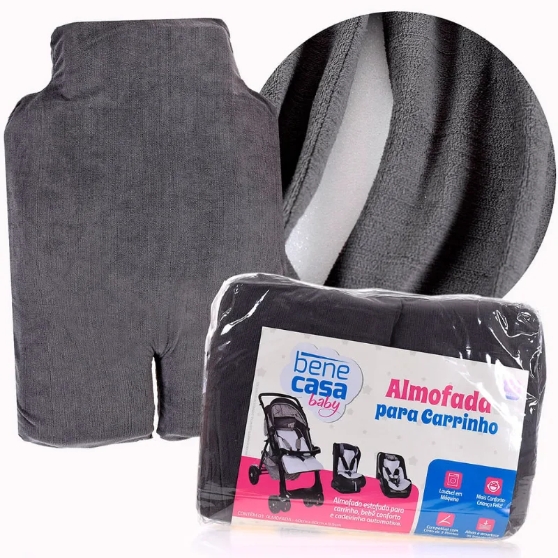Almofada Para Carrinho 3x1 Tecido Lavável E Removível Cinza - Bene Casa