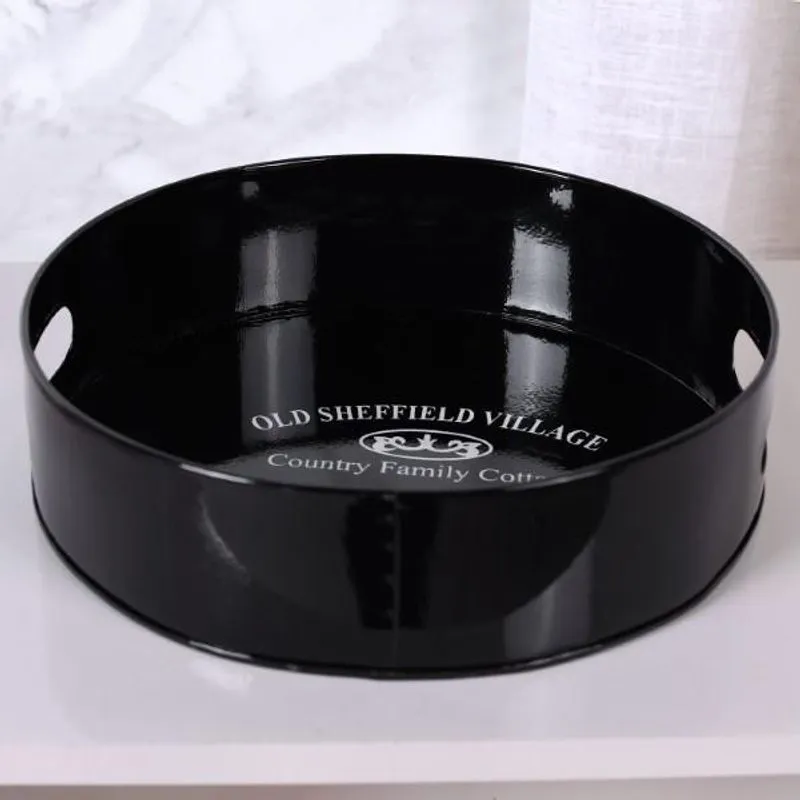 Kit 4 Bandeja Redonda Classic Black 25cm X 7cm Aço Galvanizado Preto