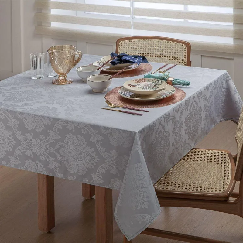 Toalha De Mesa 160x160 Damask Ligamento Cetim 4 Lugares Cinza