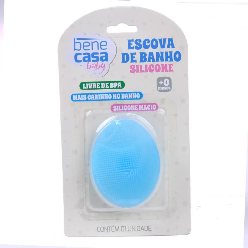 Escova De Banho Em Silicone Ventosa Grudar Na Banheira Azul