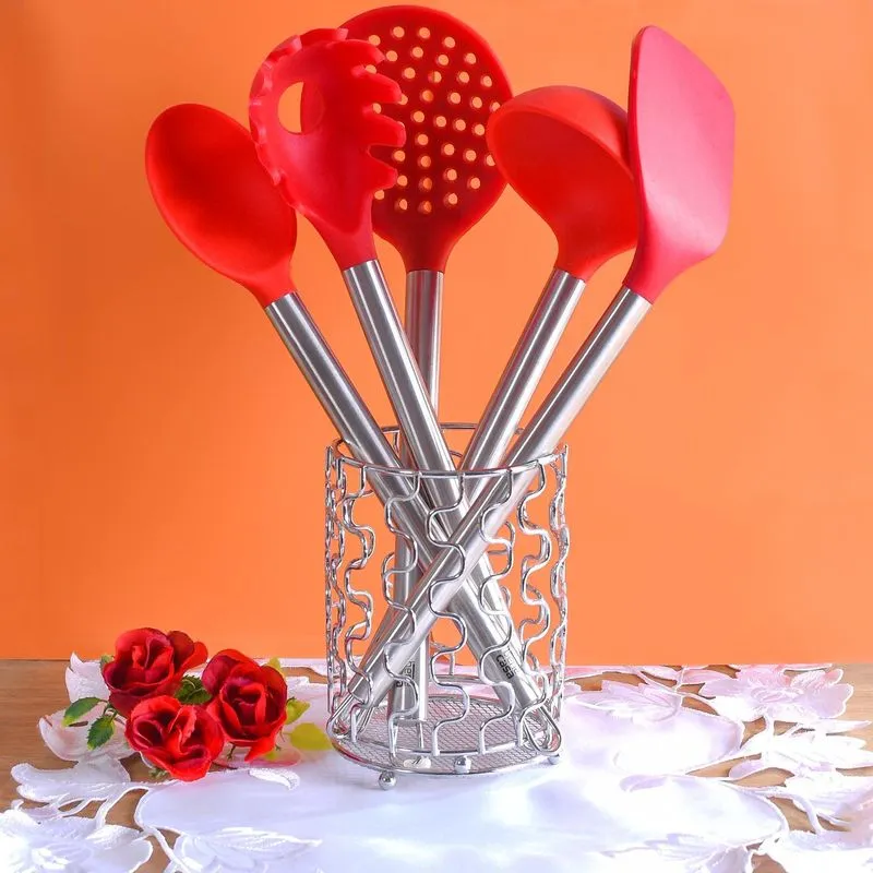 Pegador De Macarrão De Silicone Com Cabo Inox Super Resistente Vermelho