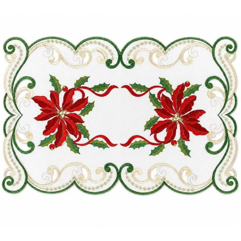 Lugar Americano Natalino Poinsetia Bordado Inglês 30x45cm Tessi