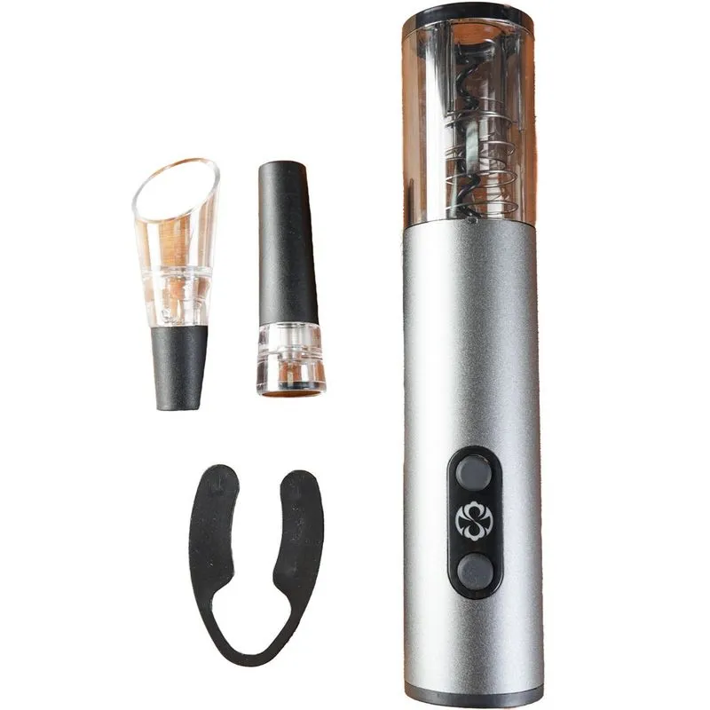 Kit Saca Rolhas Elétrico 4 Peças Para Vinho Cinza
