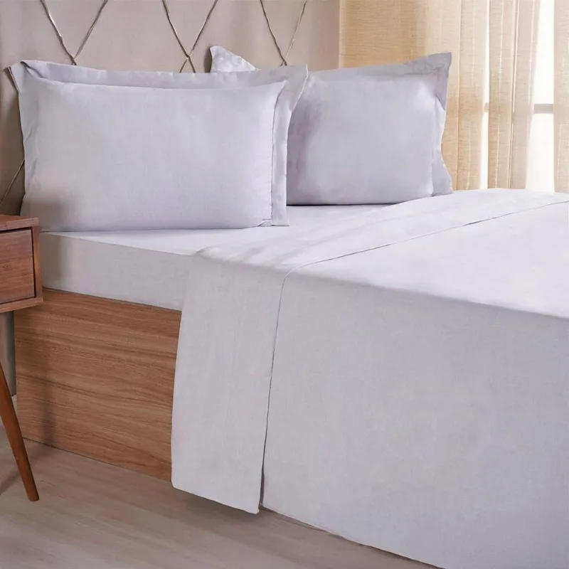 Jogo De Cama Queen 4 Pçs Line Stile 100% Poliéster 158x198x35cm Cinza Fog
