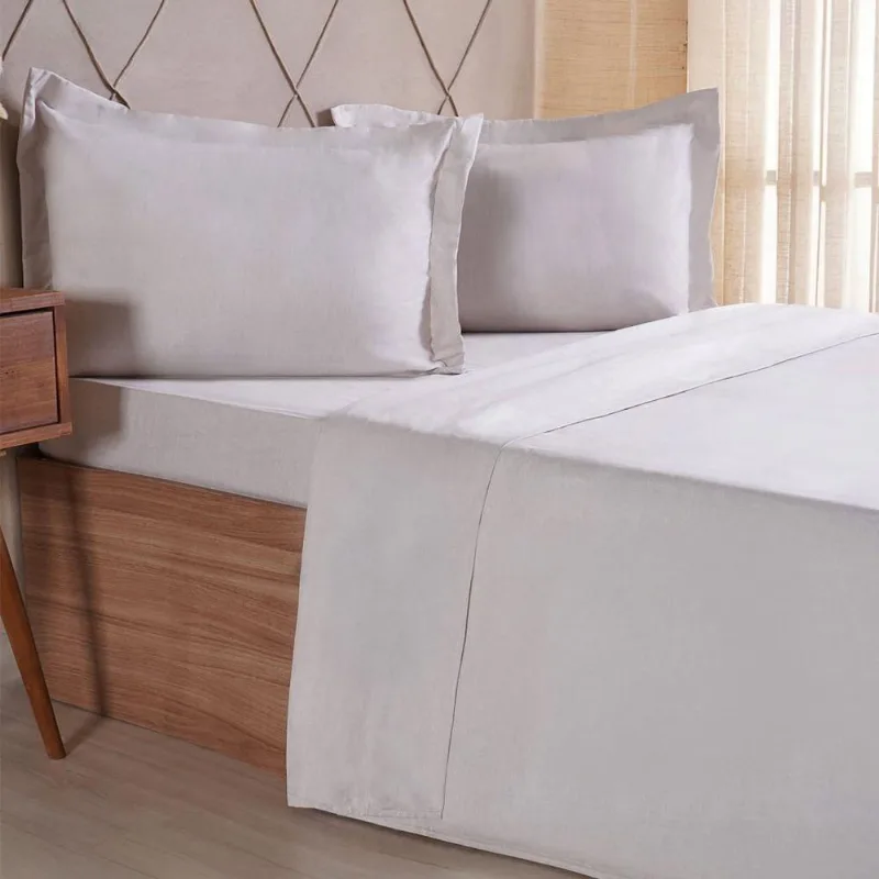 Jogo De Cama King 4 Pçs Line Stile 100% Poliéster 193x203x40cm Biscuit
