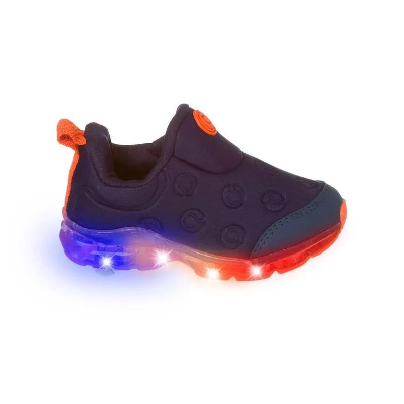 Tênis Led Infantil Masculino Ortopé Power Light Marinho e Laranja