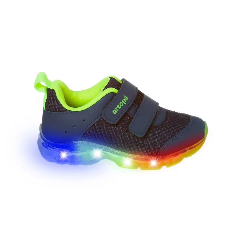 Tênis Led Infantil Masculino Ortopé Power Light Fecho Duplo Marinho