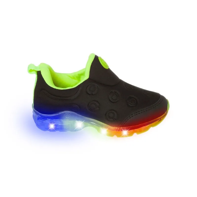 Tênis Led Infantil Masculino Ortopé Power Light Preto e Verde Fluor