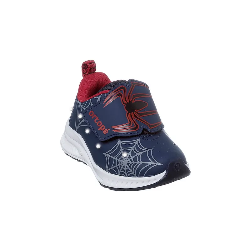 Tênis de Led Infantil Masculino Ortopé Dna Light Aranha Azul Marinho e Vermelho