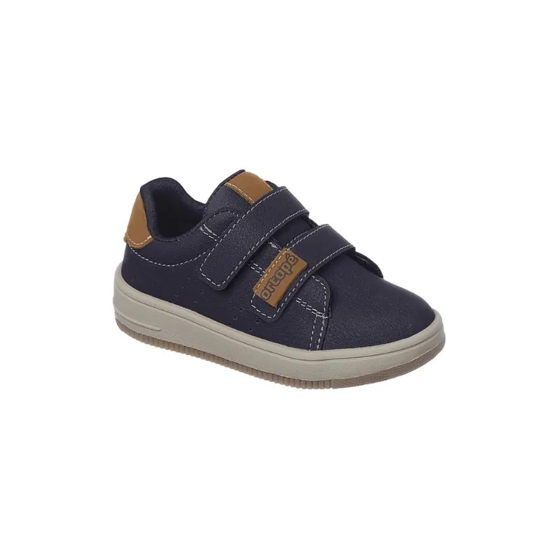 Tênis Infantil Masculino Ortopé Moving Detalhes em Couro Azul Marinho