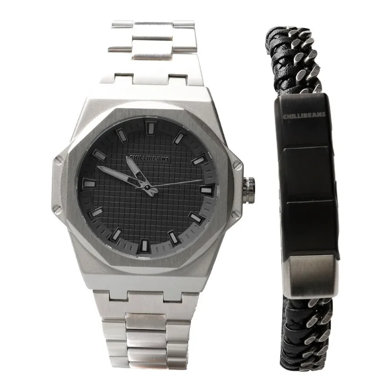 Kit Relógio Analógico Com Pulseira Masculino Chilli Beans Metal Prata RE.MT.1791.0707 M