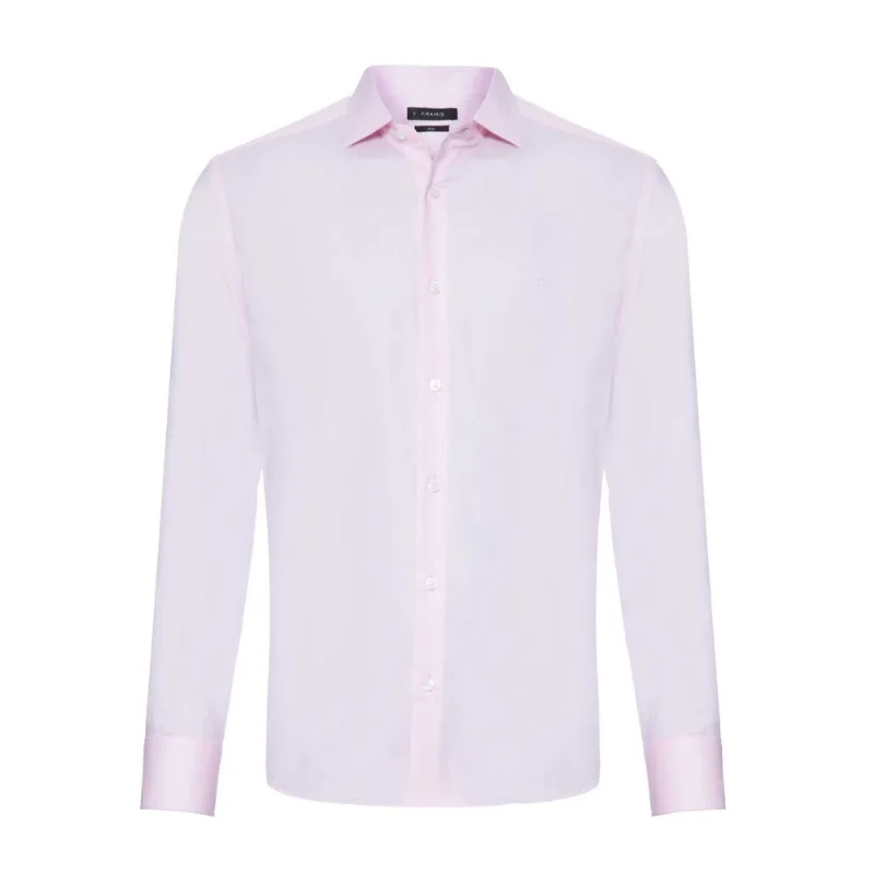 Camisa Lisa Manga Longa Slim Casual Rosa - XGG