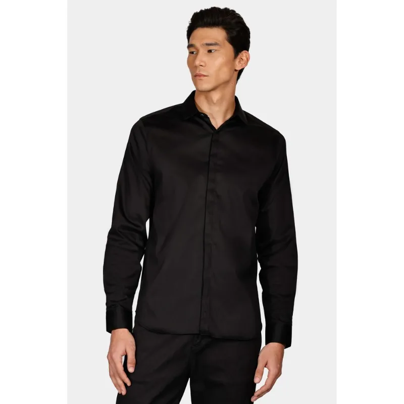 Camisa Slim Cetim Stretch Preto - M
