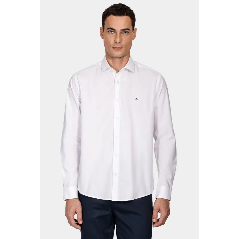 Camisa Manga Longa Slim em Tricoline Stretch Liso Branco - G