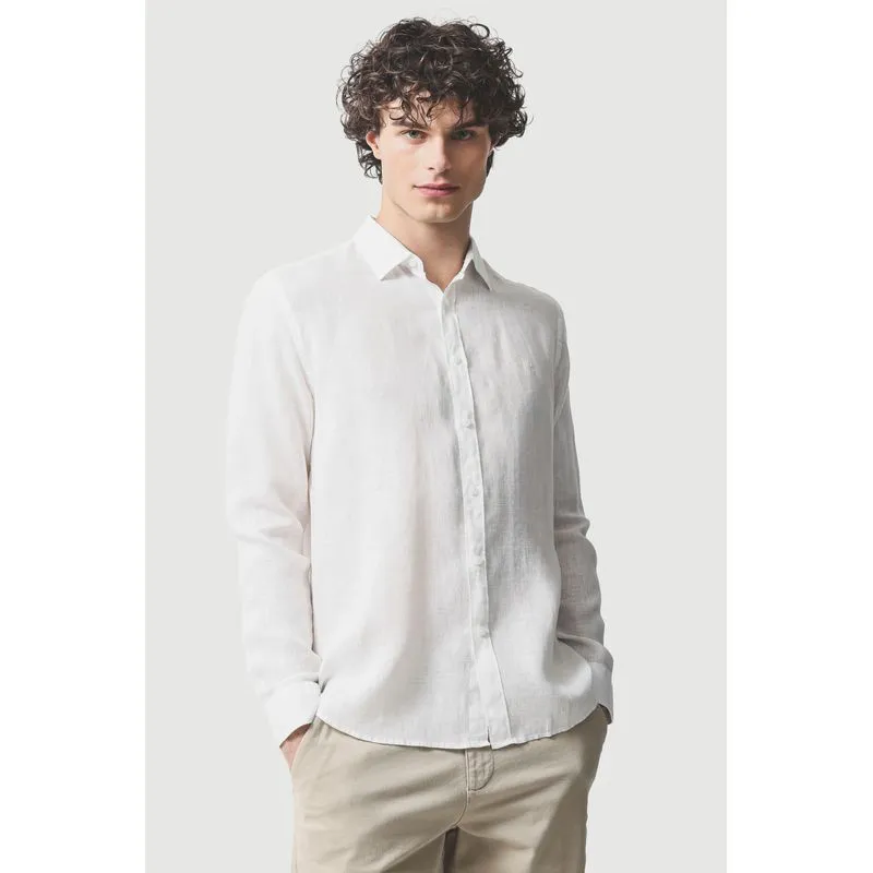 Camisa Manga Longa Slim em Linho Irlandês Branco - GG