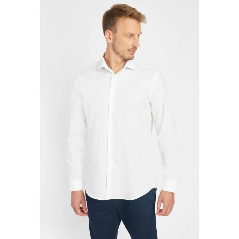 Camisa Manga Longa Social Regular Maquinetada Branco - 43