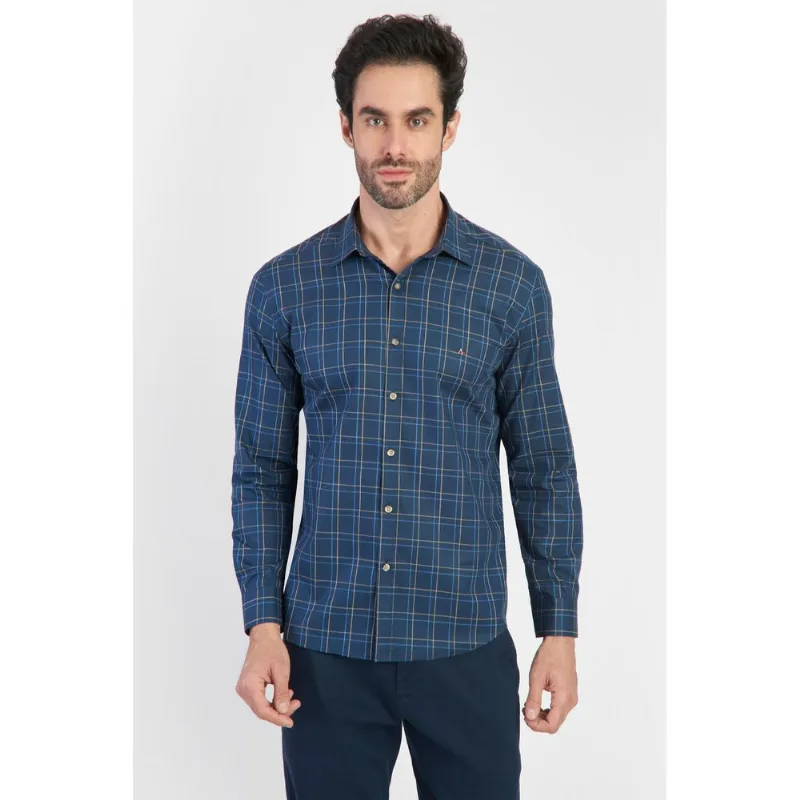 Camisa Regular Tricoline Xadrez Marinho - XXG