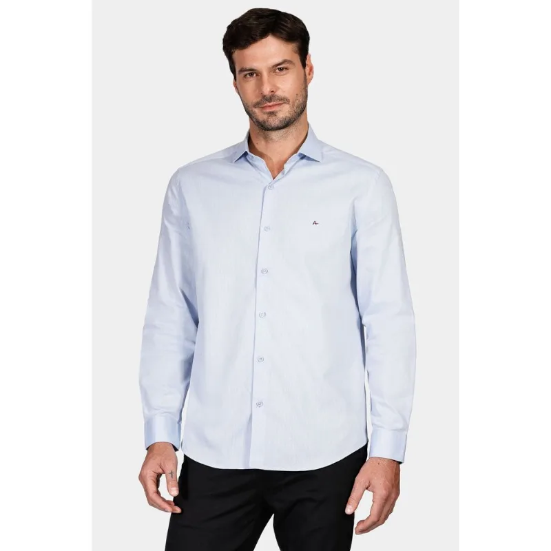 Camisa Manga Longa Regular Tricoline Maquinetado Fio 40 Azul - G