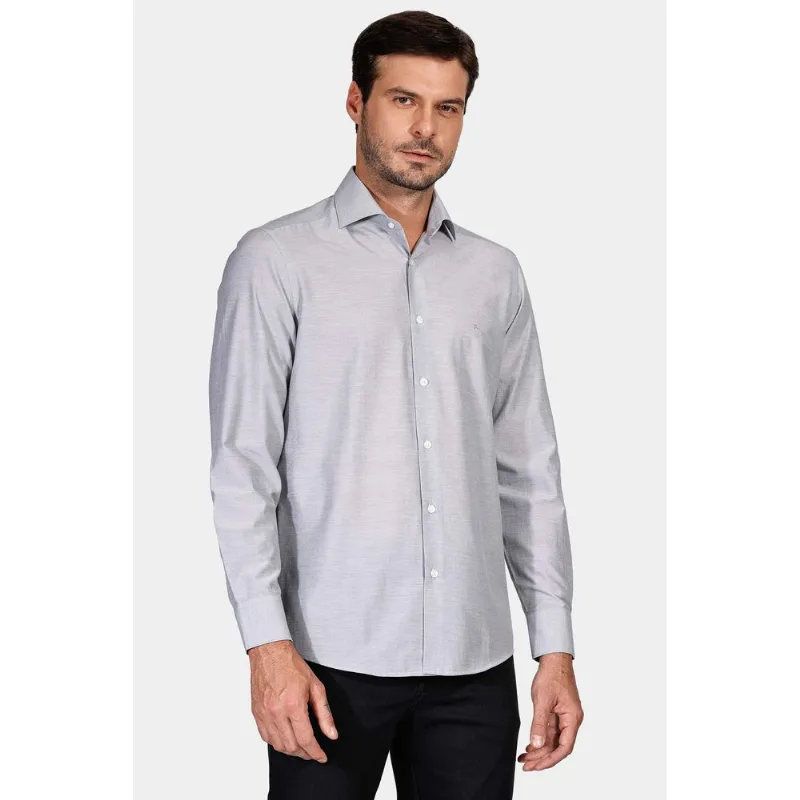 Camisa Regular Social Tricoline Cinza - 42