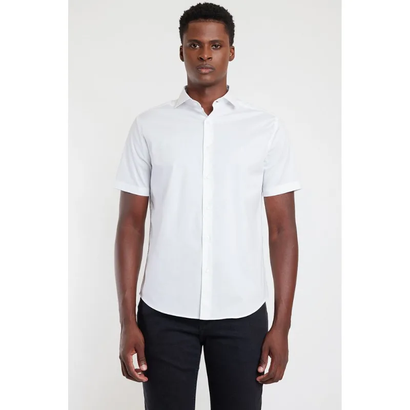 Camisa Manga Curta Slim Stretch Branco - M