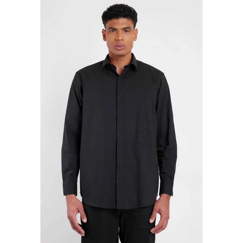 Camisa Manga Longa Silk Off And Black Regular Com Bolso Preto - GG