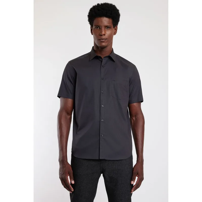 Camisa Regular Tricoline Liso Grafite - XXG