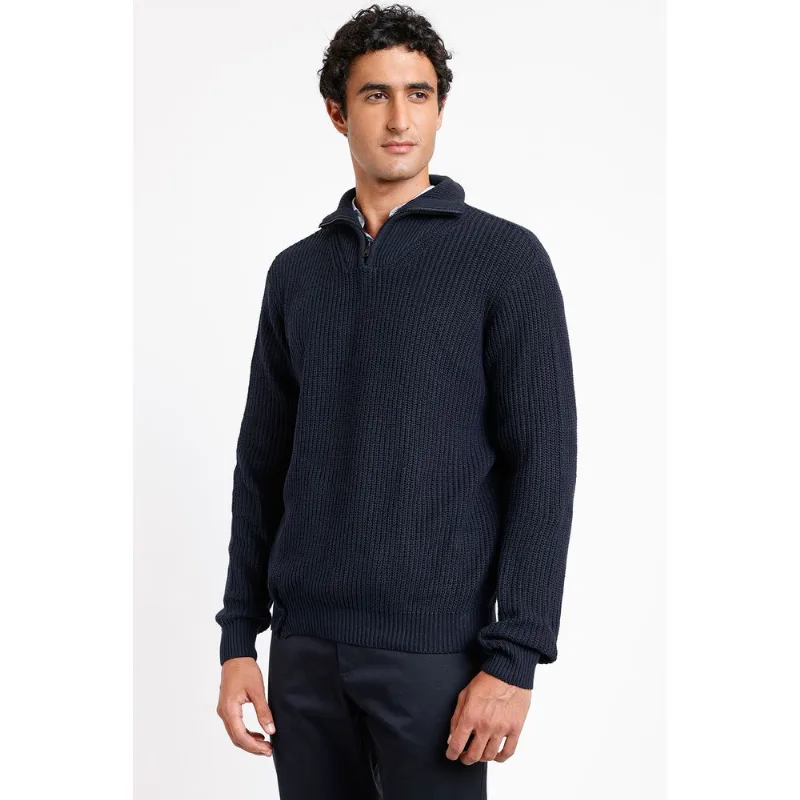 Tricot Manga Longa Gola Alta Zíper Marinho - M