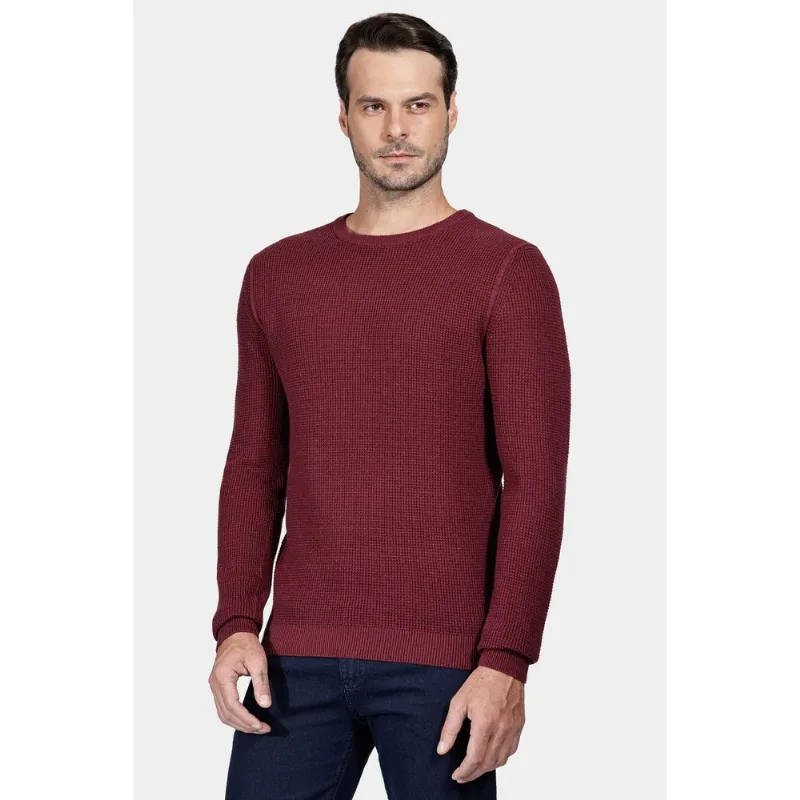 Tricot Manga Longa Botone Waffle Bordeaux - GG