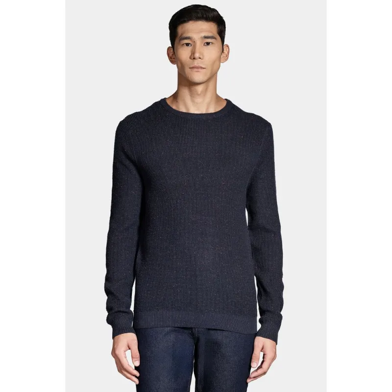 Tricot Manga Longa Botone Waffle Marinho - XGG
